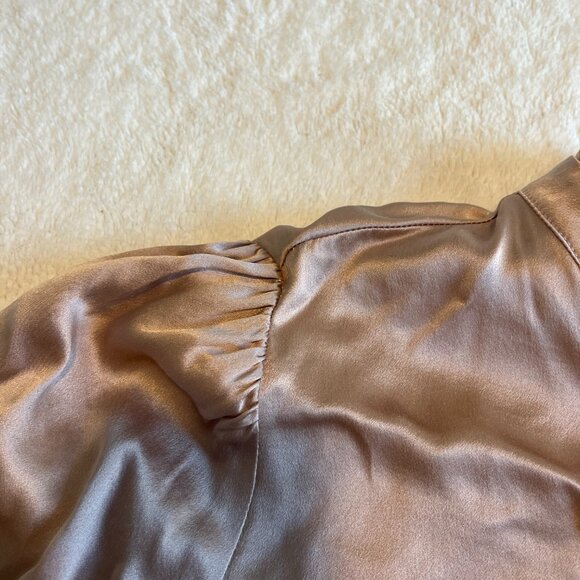 Reformation 100% Silk Blouse Blush Pink Button Up Ruffled Collar & Sleeves Small - Picture 3 of 7